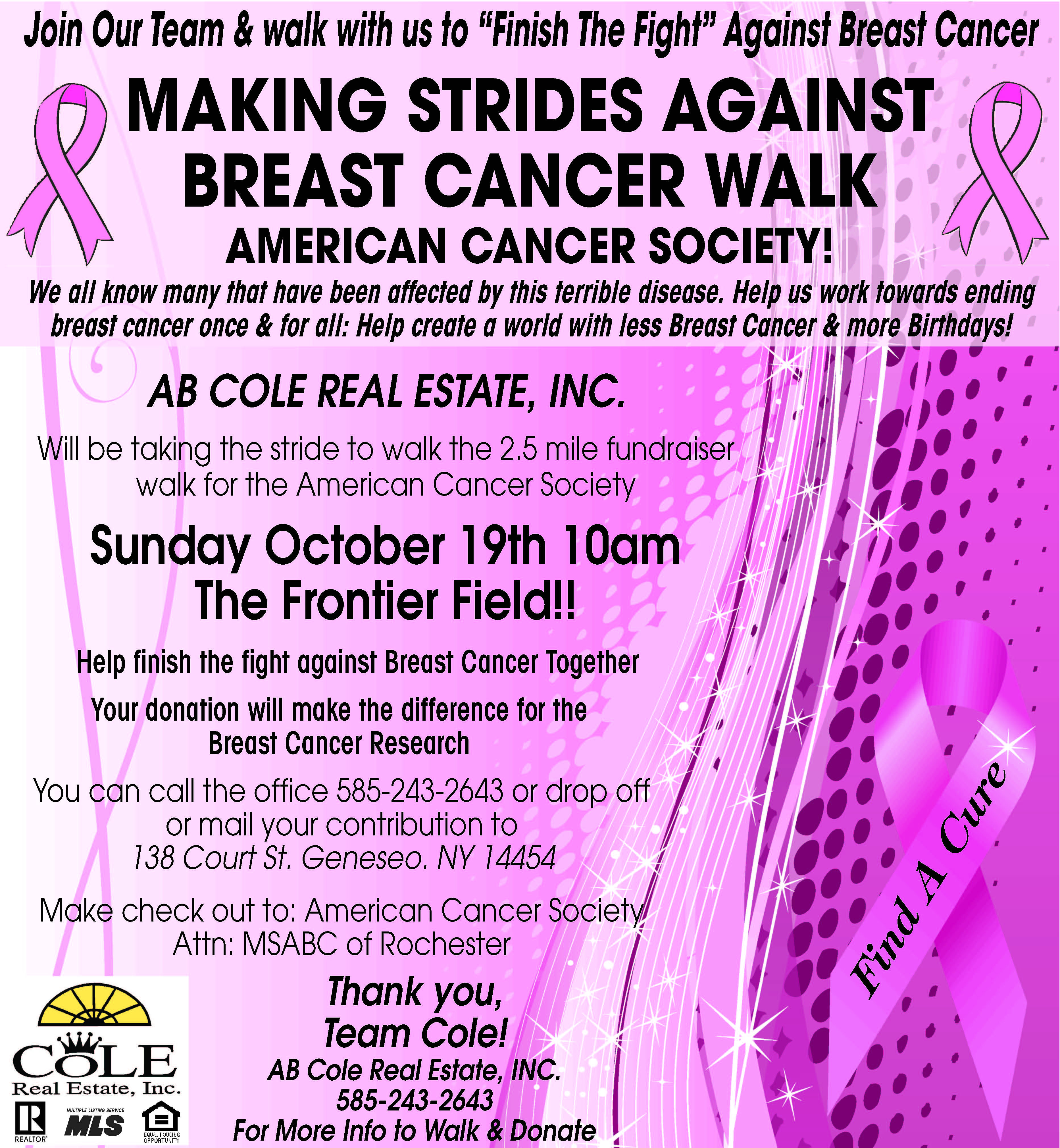 Come Join Us On October 19, 2014 to fight Breast Cancer