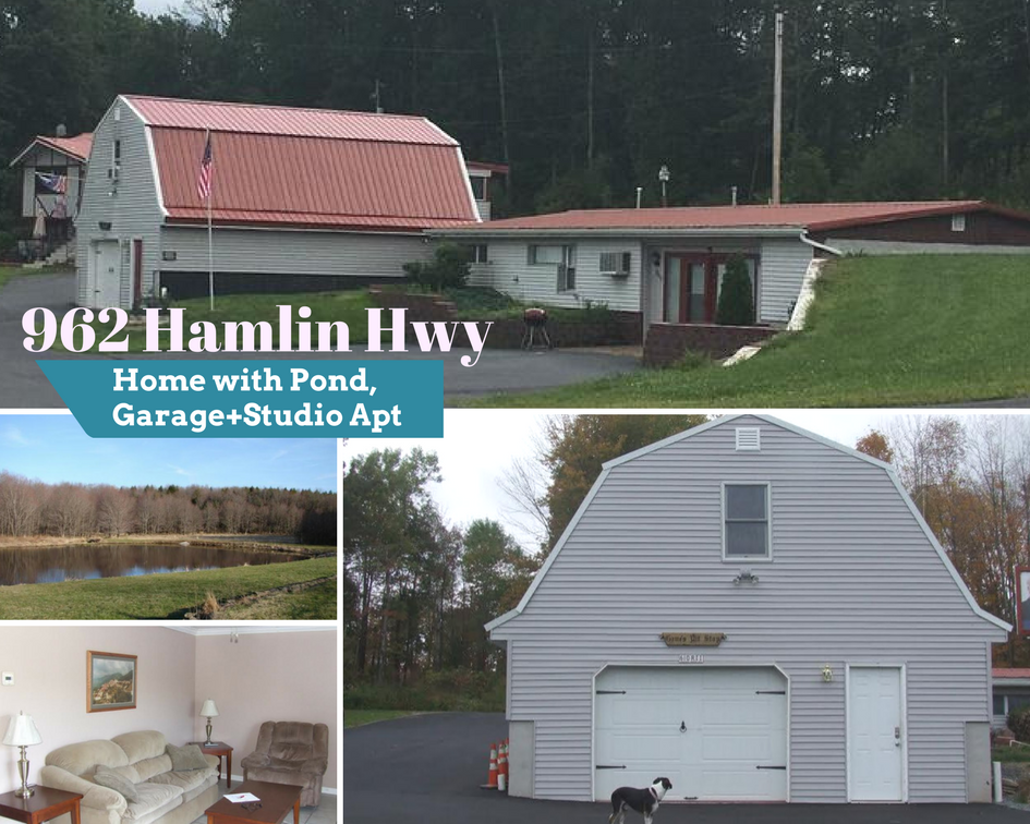 962 Hamlin Hwy: Home with Pond, Garage + Studio Apt