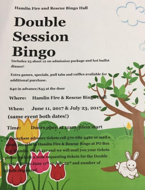 Double Session Bingo To Benefit Hamlin Fire And Rescue July 23, 2017
