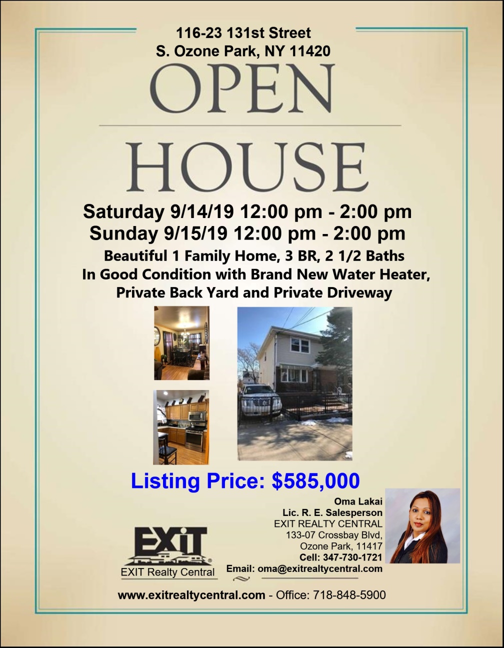 Open House in S. Ozone Park 9/14 & 9/15 12-2pm