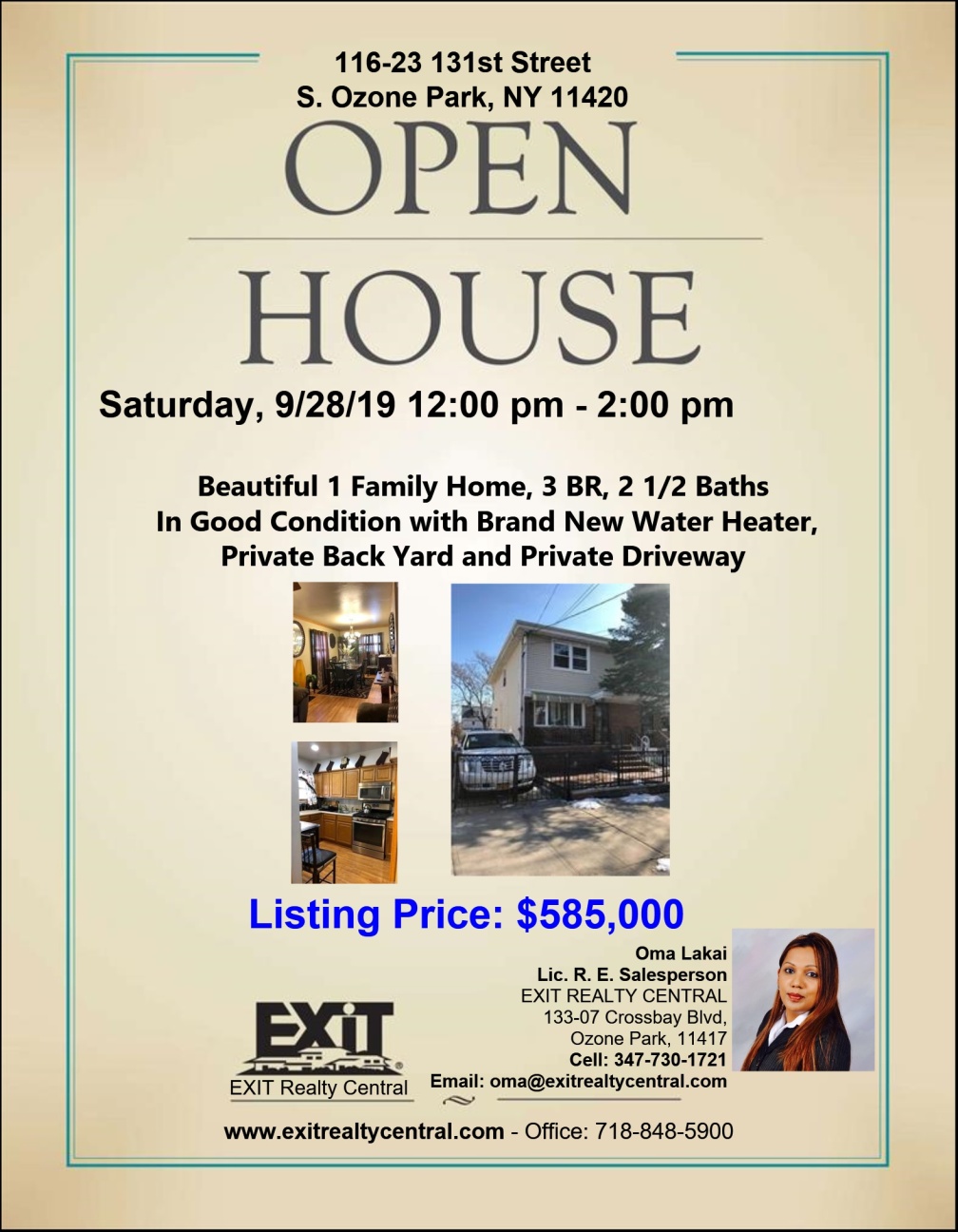 Open House in S. Ozone Park 9/28 12-2pm