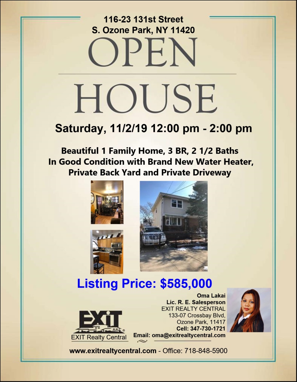 Open House in S. Ozone Park 11/2 from 12-2pm