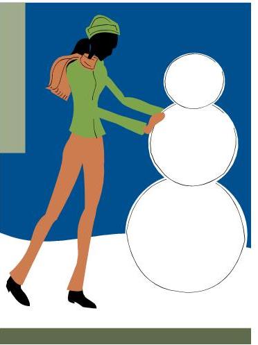 cartoon lady building a snowman