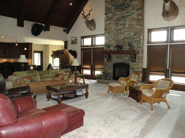 Great room with cathedral ceilings and fireplace