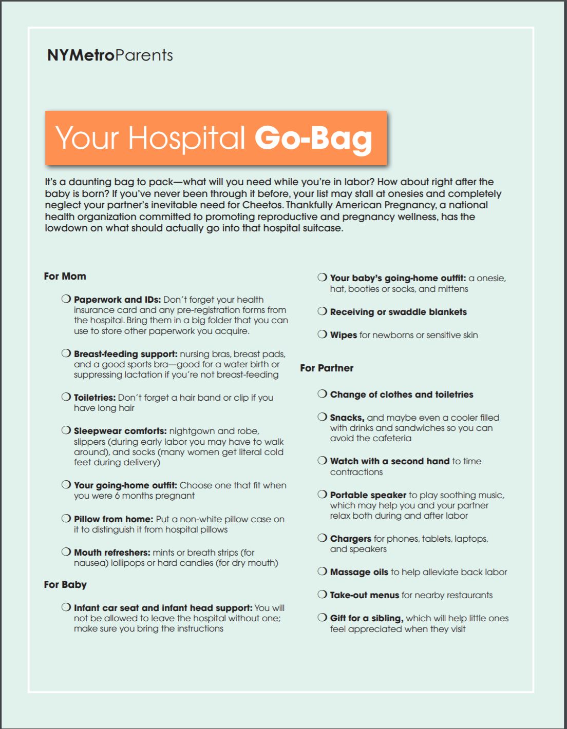 Long Island Hospital Checklist