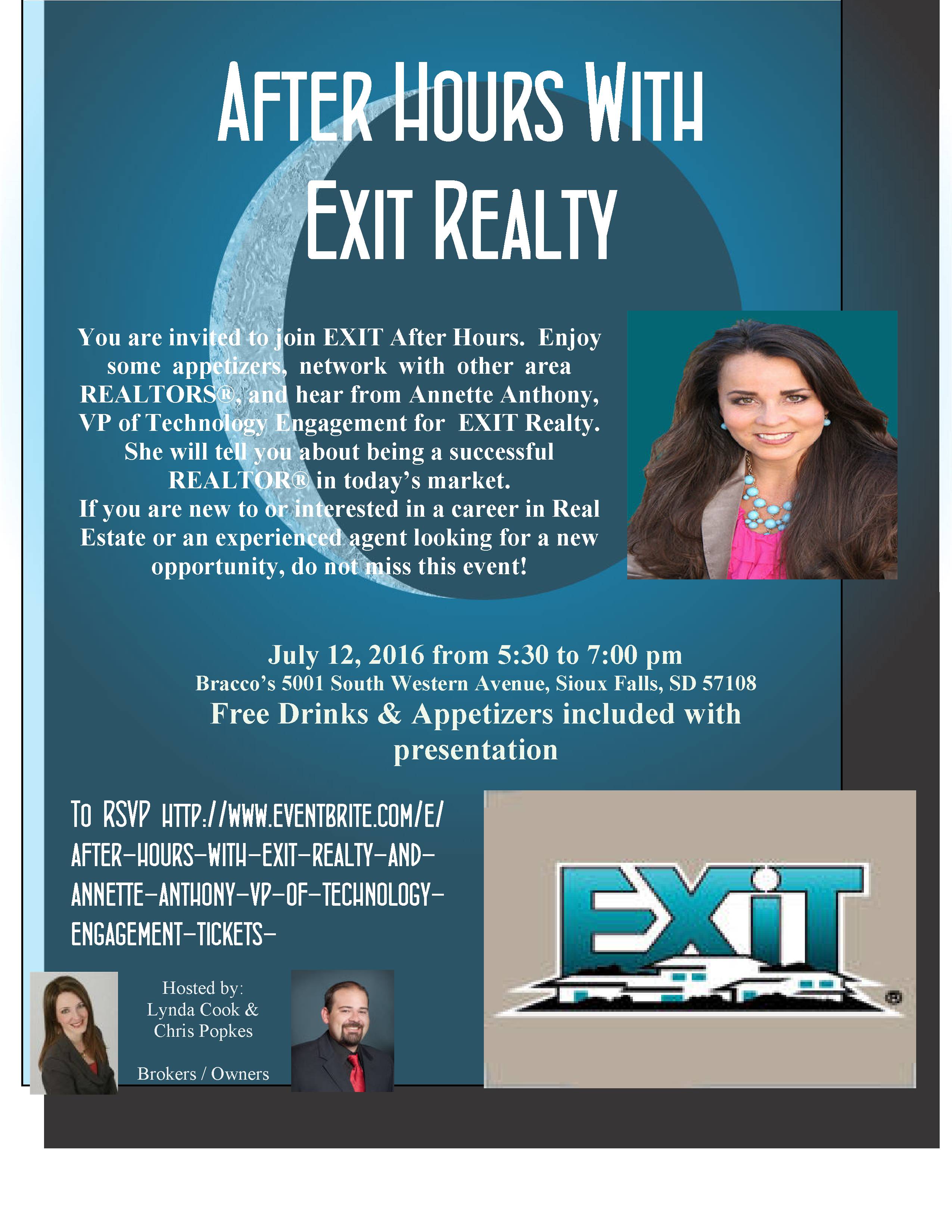 After Hours with EXIT Realty July 12th from 5:30pm- 7:00pm!