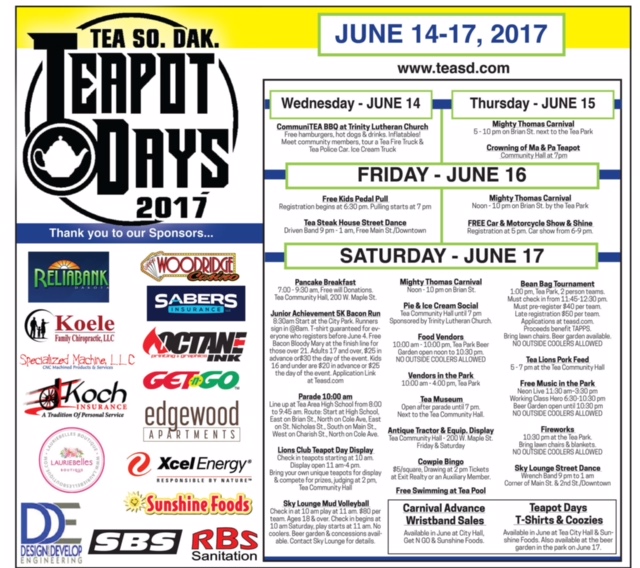 Click here to see the full schedule of Teapot Days this week in Tea, SD!