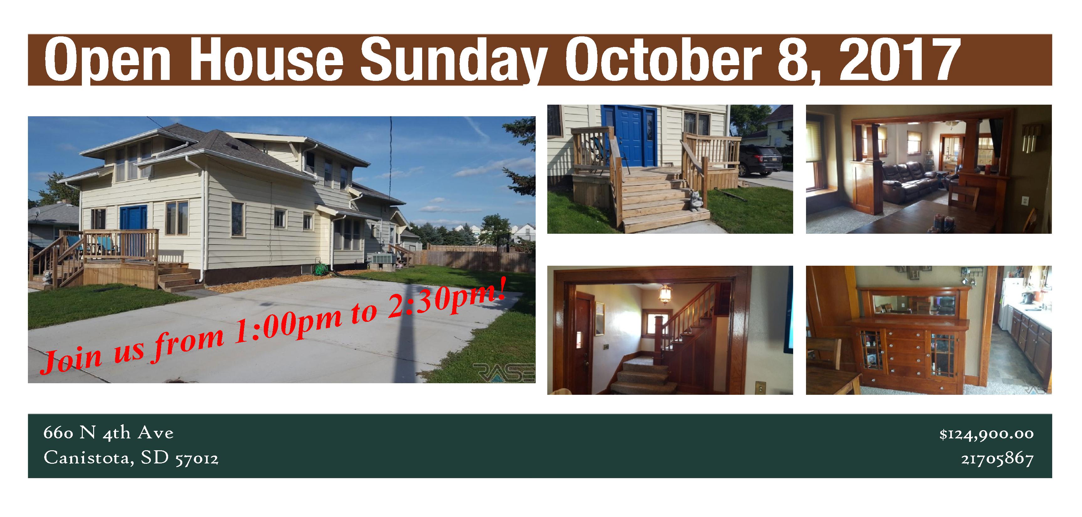 Open House October 8, 2017 from 1:00pm to 2:30pm