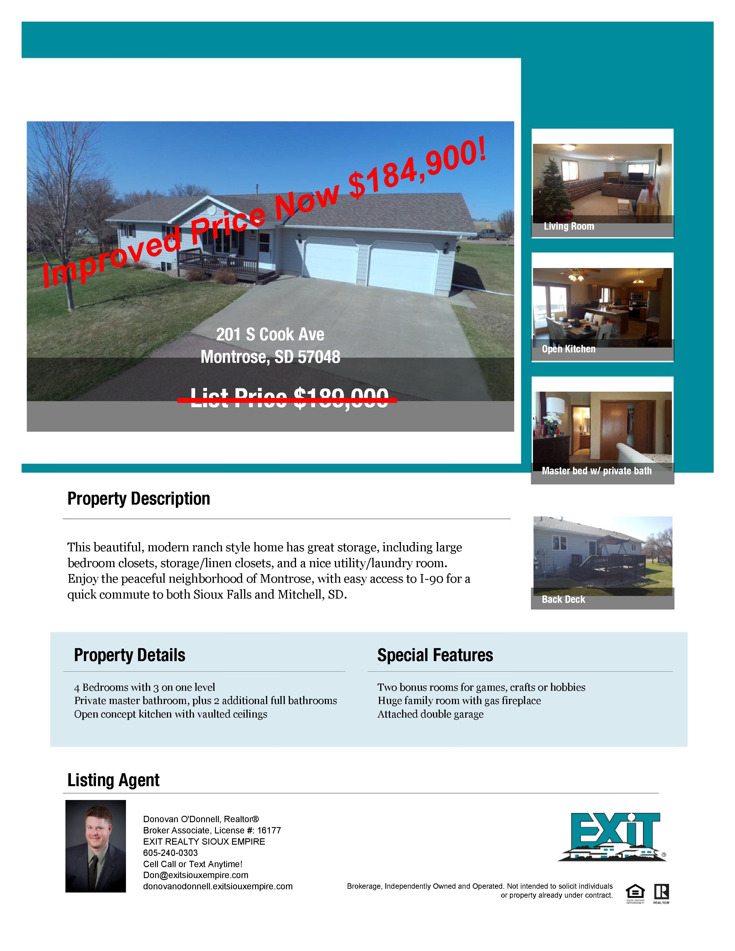 Improved pricing on 201 S. Cook Ave, Montrose, SD 57048!