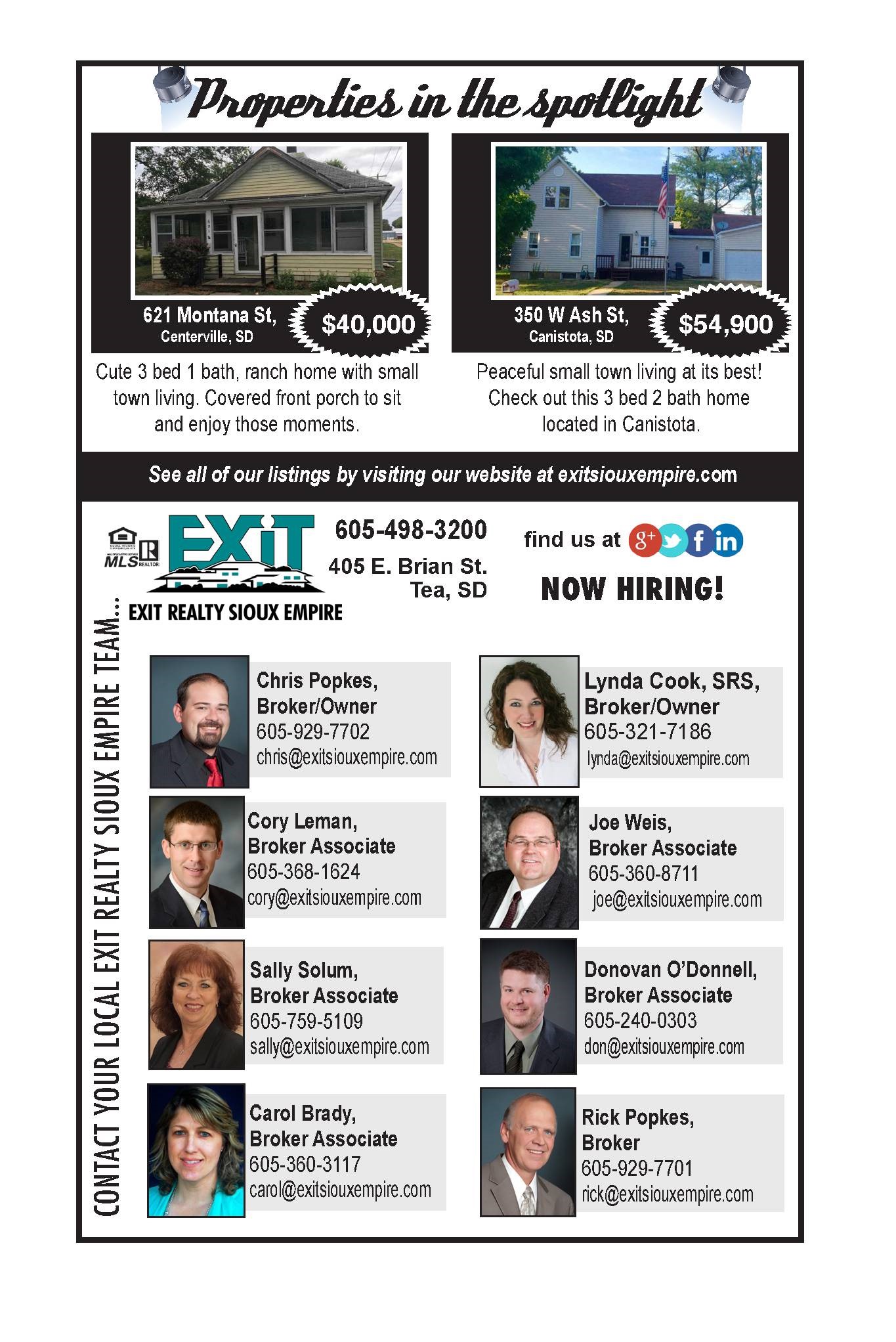 Sept. 29, 2016 EXIT Realty Sioux Empire's Newspaper ad!