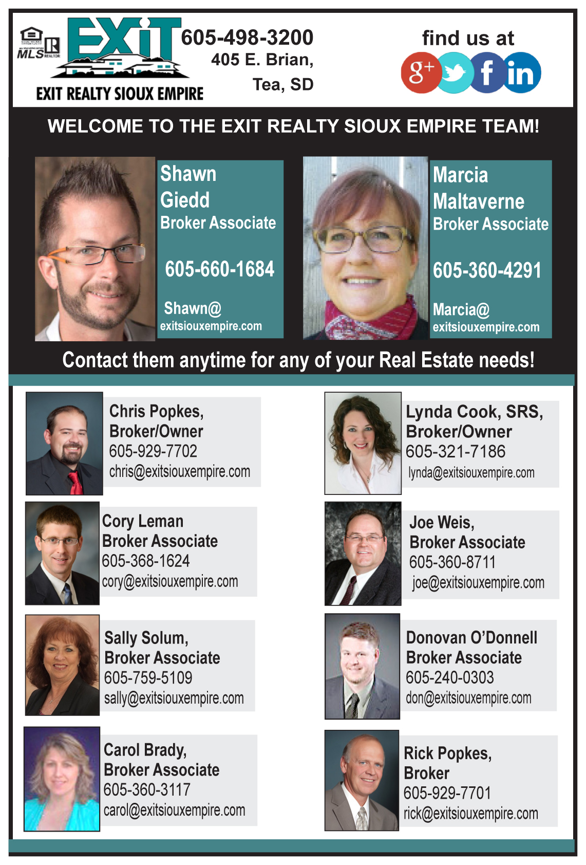 Our newest ad, welcoming our newest agents!  Welcome to the Team Marcia, and Shawn! 6/6/2016