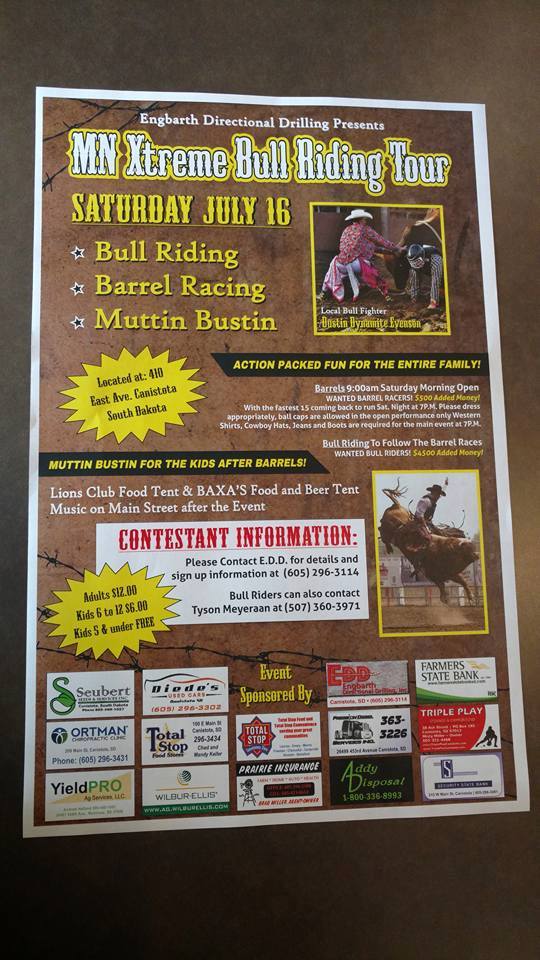 Canistota Sports Days and Bull Riding July 14 - 16, 2016